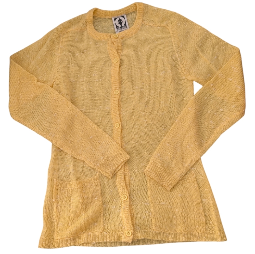 60s 70s Vintage Yellow Women's Cardigan‎ Knit Sweater Size Small MCM
